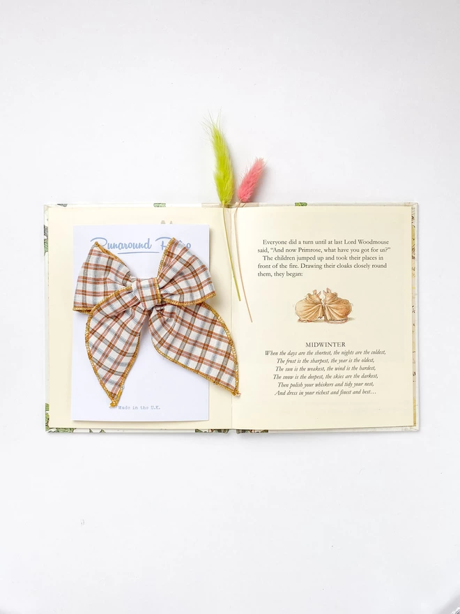 single bow in rust gingham for little girls by Runaround Retro