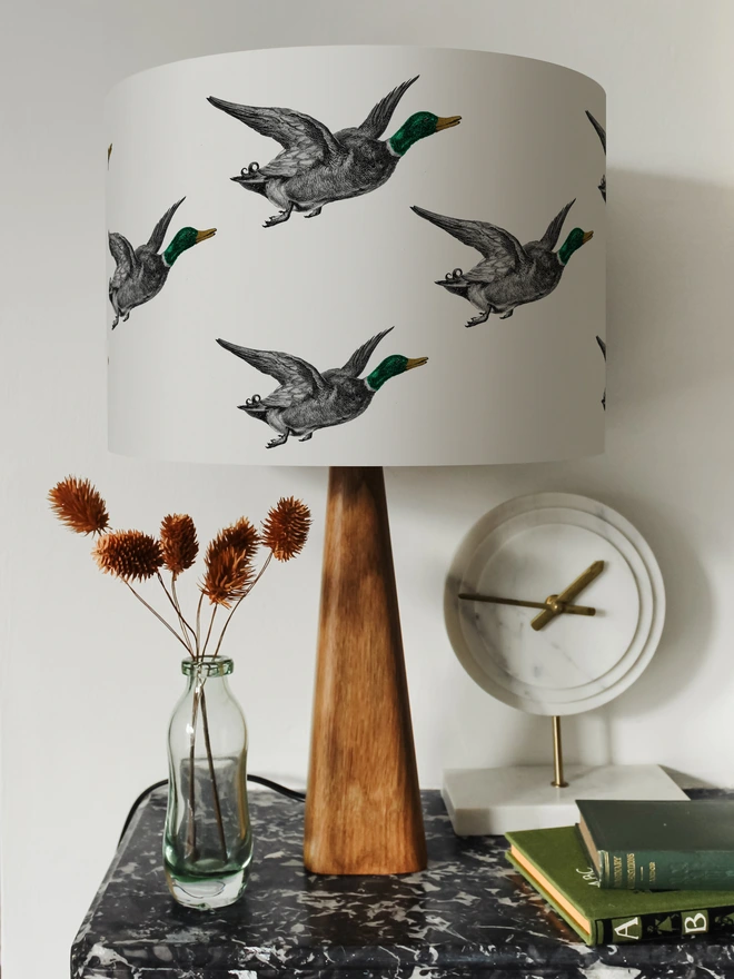 Ducks lampshade handmade on a lamp