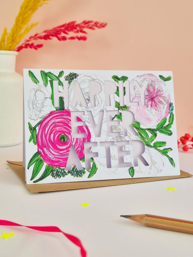 happily ever after paper cut wedding card