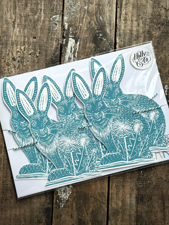 Folk Art Rabbit Hand Printed Nature Linocut Garland