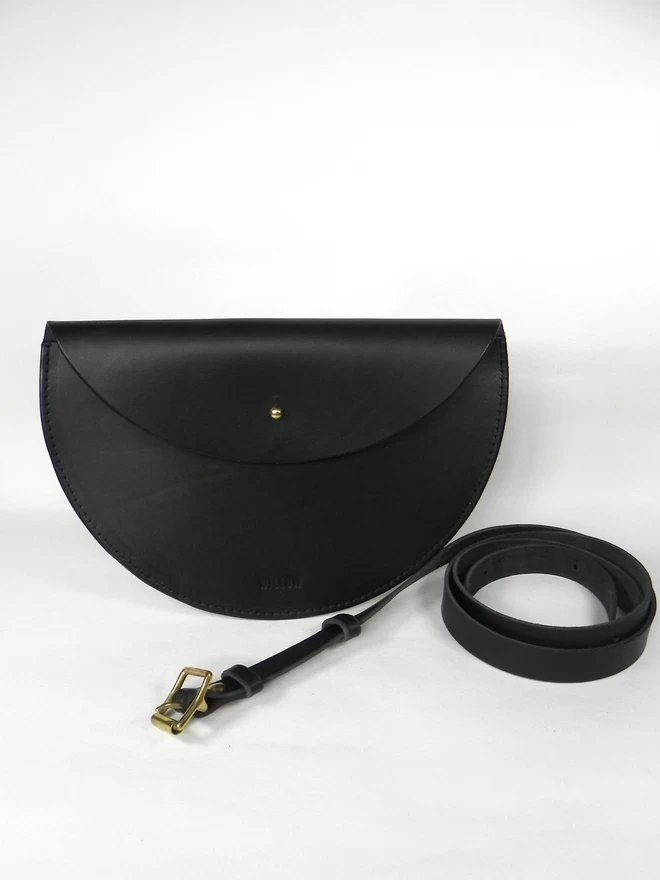 Black leather handmade waist bag