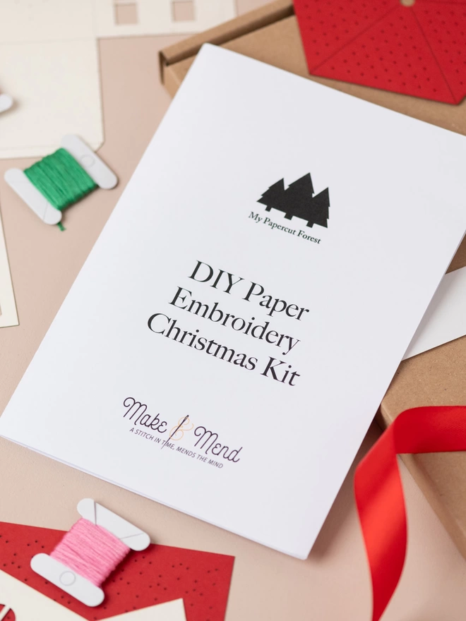 embroidery paper houses Christmas tree decoration DIY kit by My Papercut Forest