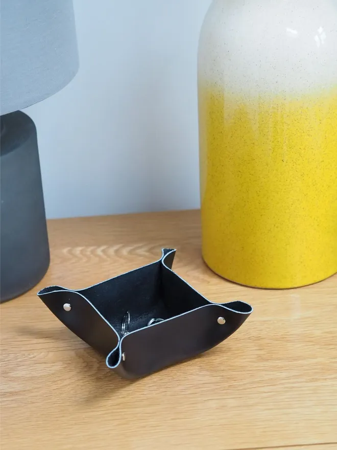 black mini square leather key dish