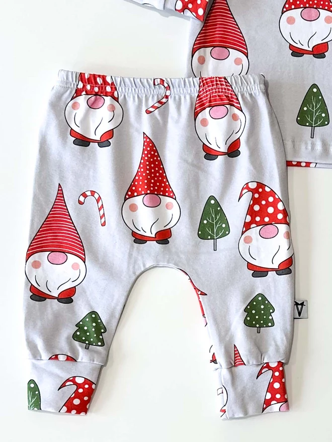 Baby and toddler lounge set in a cute Christmas gnomes print