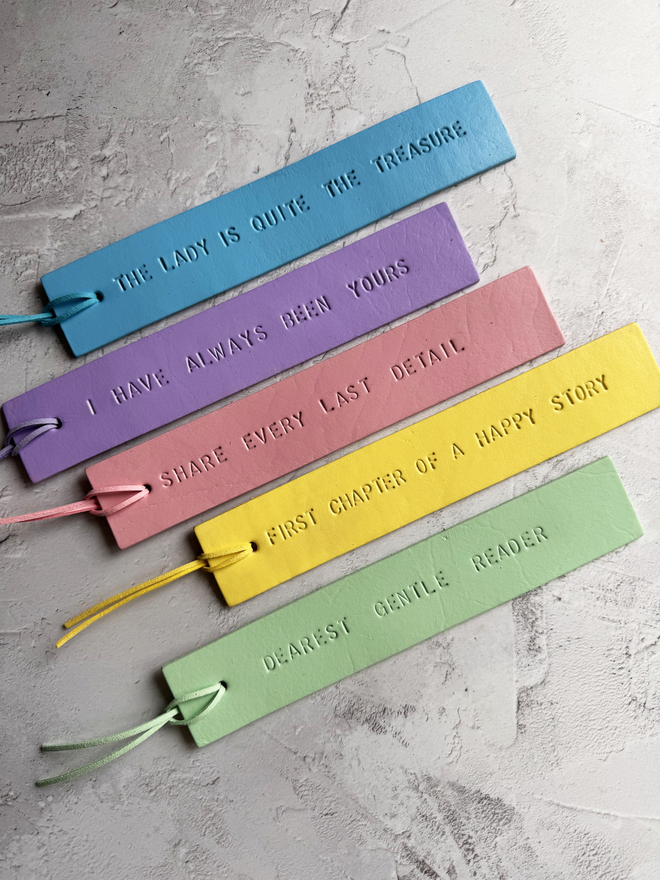 5 pastel leather bookmarks. 