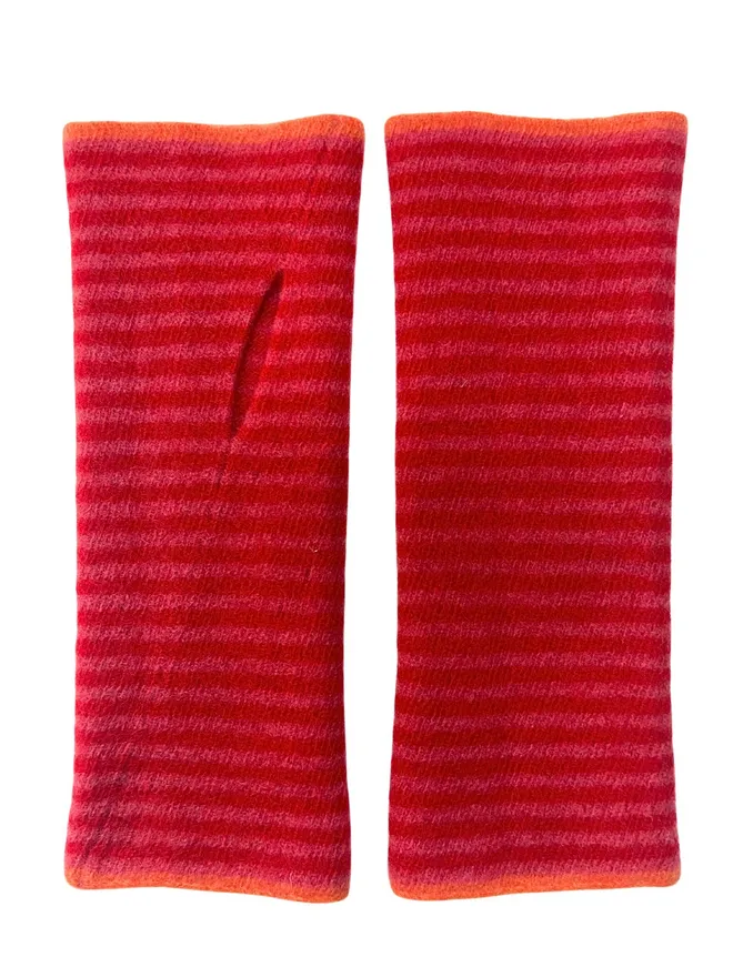 Red Pink Orange Wristwarmers on a white background