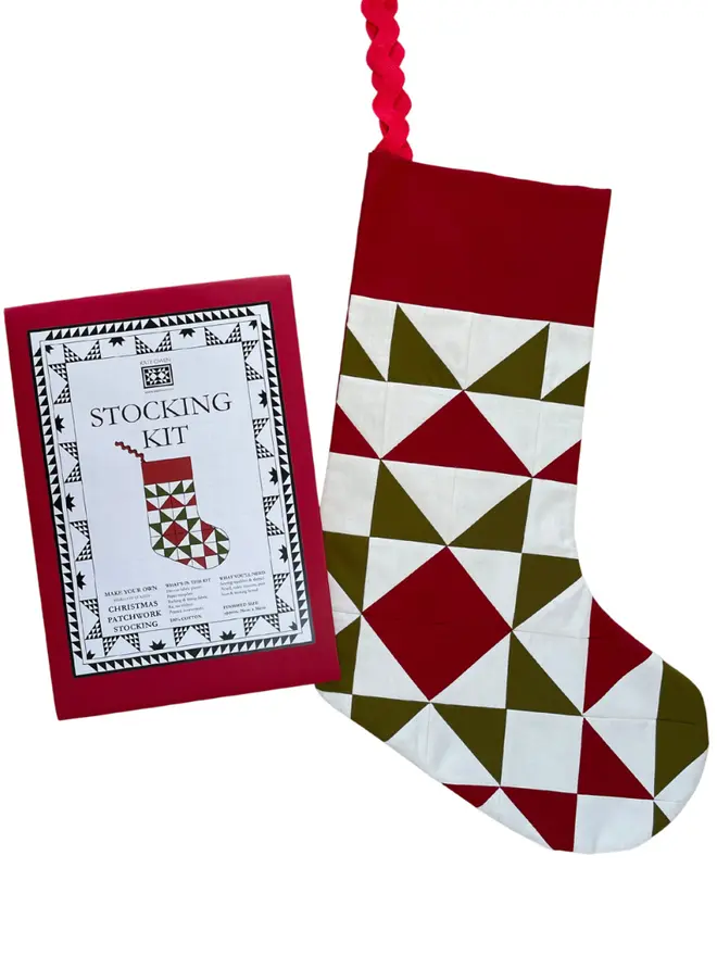 Spruce Patchwork Stocking Kit, against a white background. 