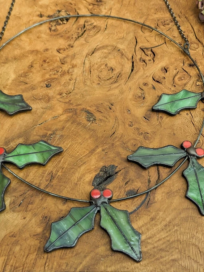 Stained Glass Holly Wreath