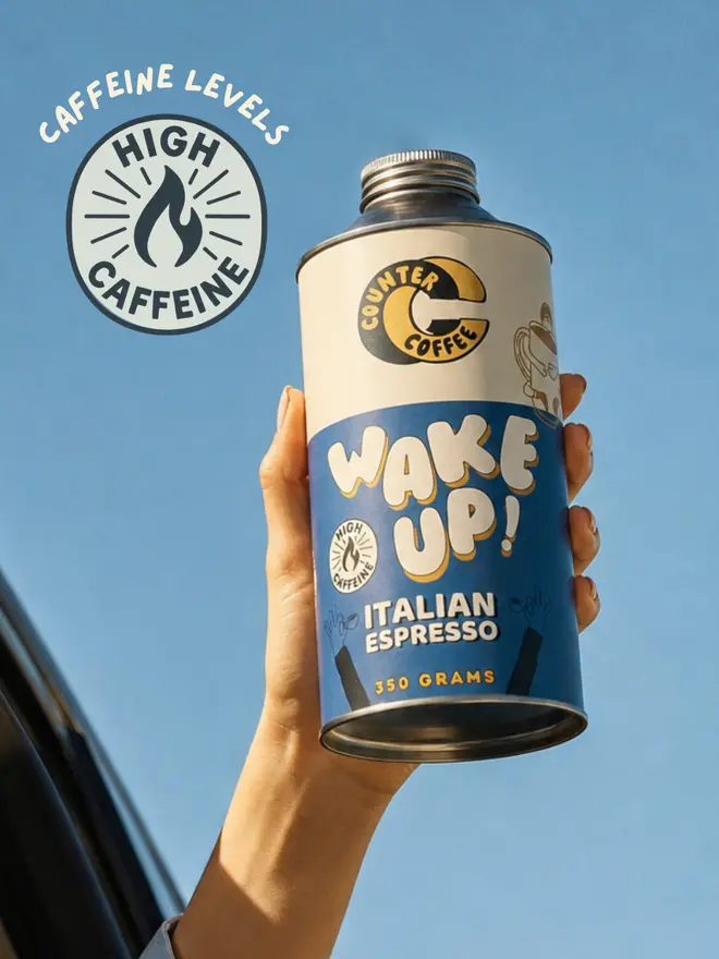 Wake Up! Espresso. A tin of espresso beans from Counter Coffee.
