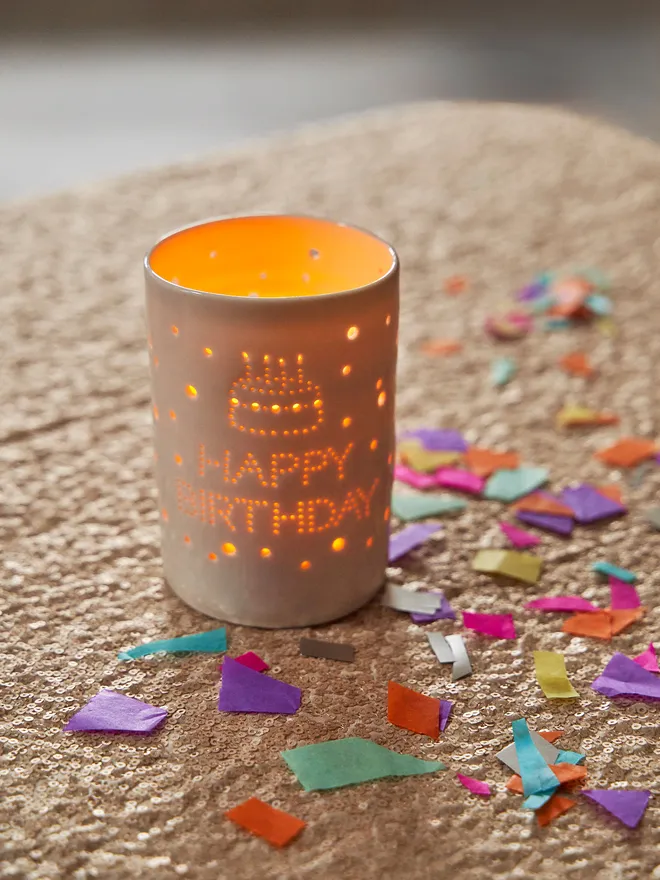 Happy Birthday Maxi Porcelain Tealight Holder