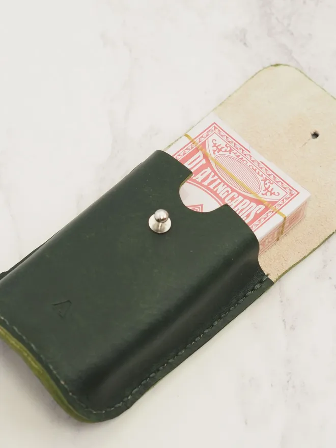 handmade deck of cards holder in forest green