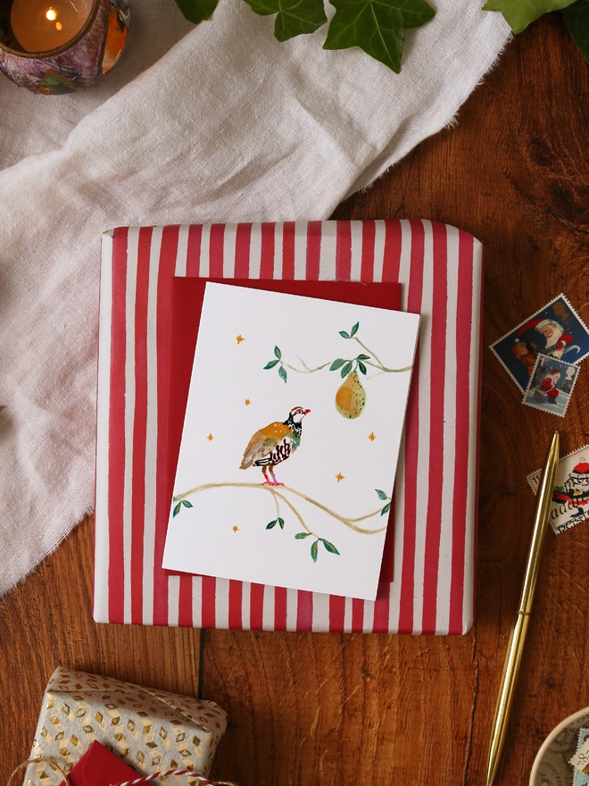 Partridge and Pear Mini Christmas Card