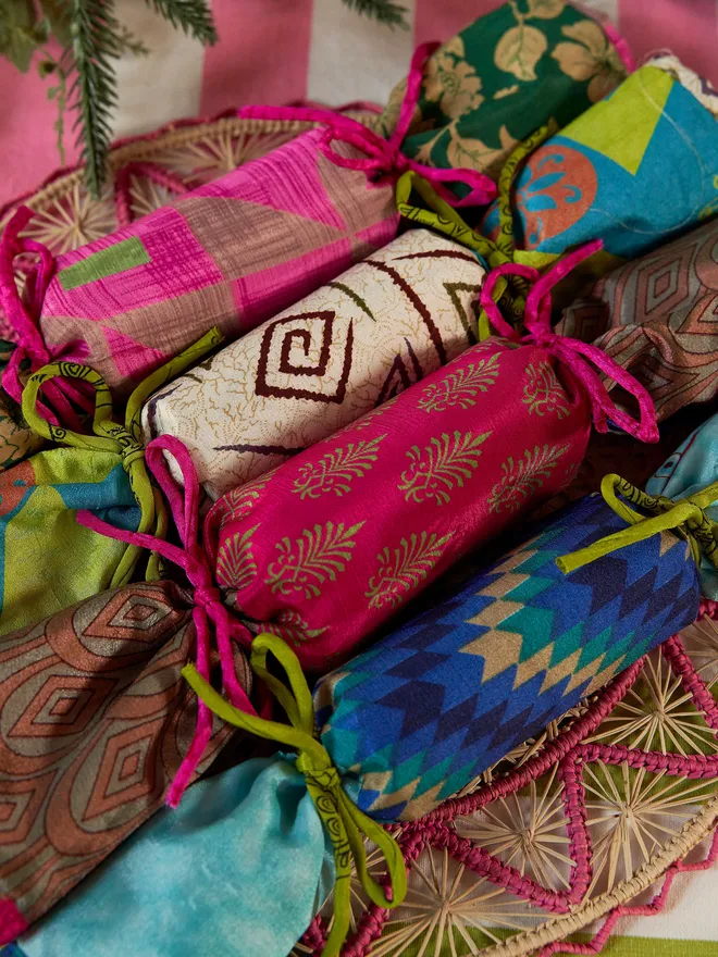 Sari wrap reusable Christmas crackers