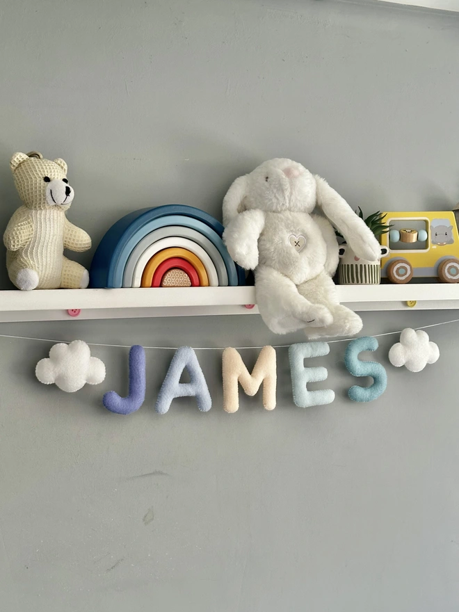 Personalised Name Garland with Clouds, kids decoration, nursery bunting, child’s wall hanging
