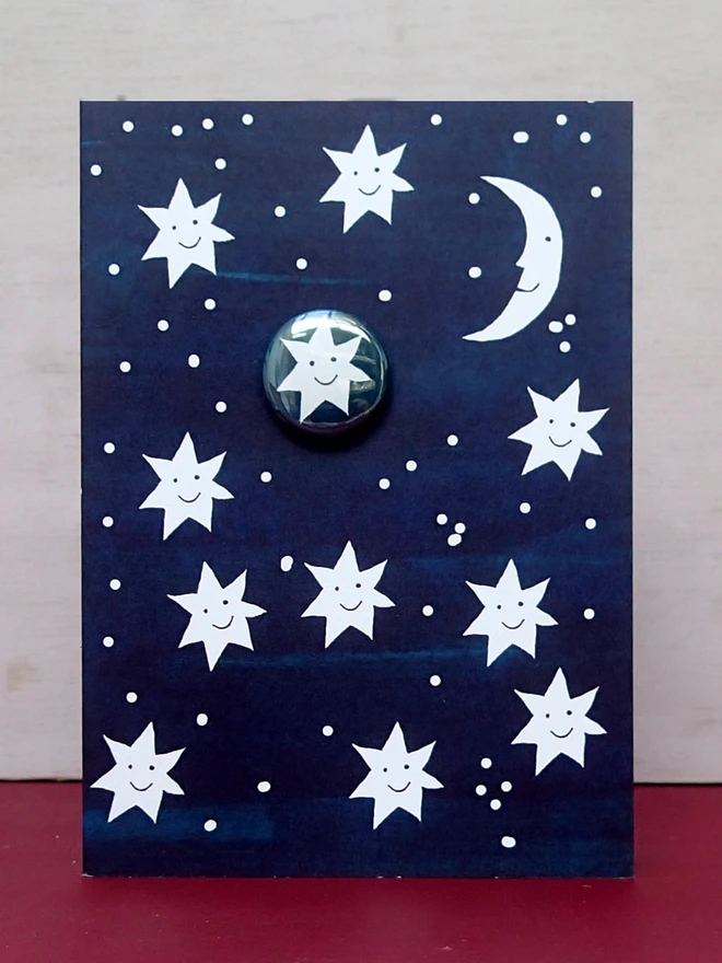 happy, stars, moon, blue, birthday, badge, hand drawn