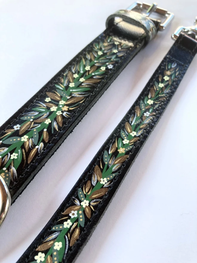 hand panted leather floral matching collar and lead