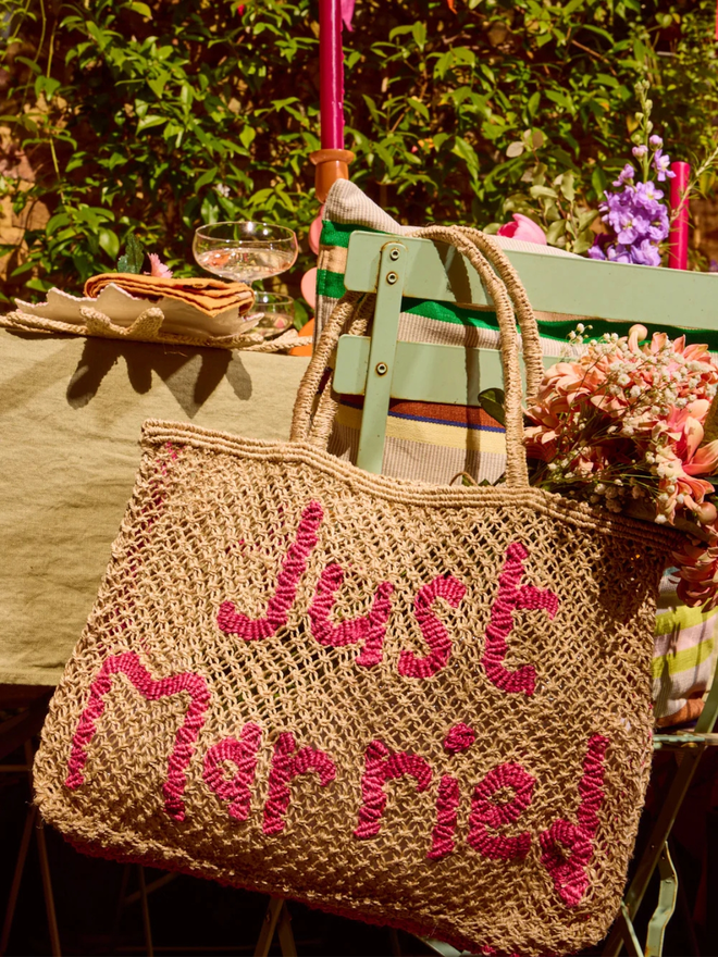 Just married jute tote bag