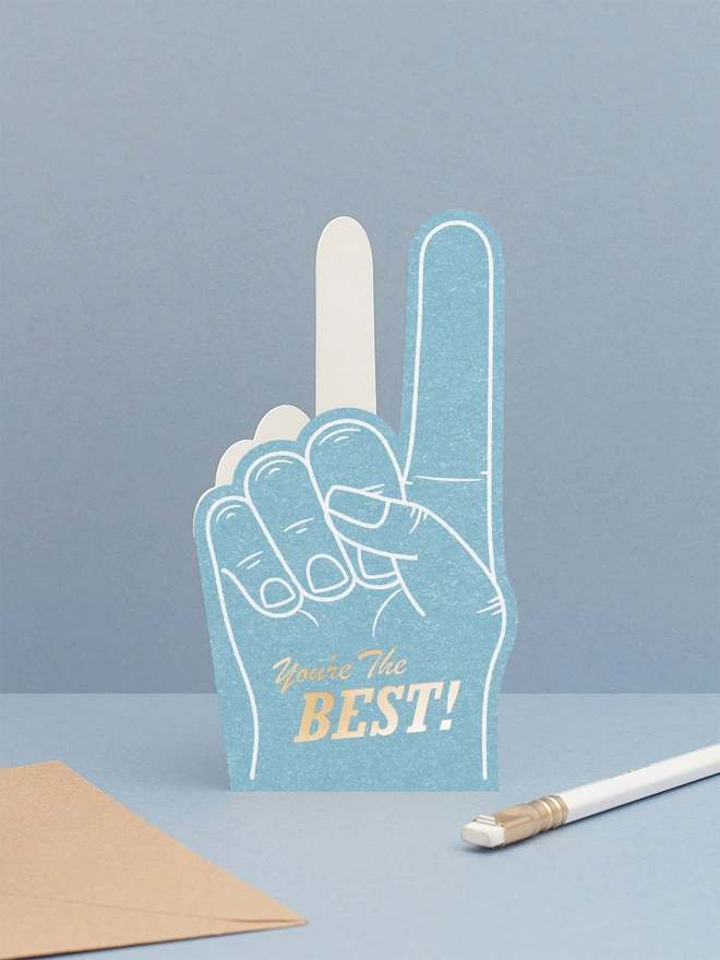 blue-foam-finger-greeting-card-with-hot-foil-you're-the-best-congratulations