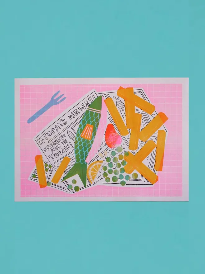 Fish & Chips Risograph Print