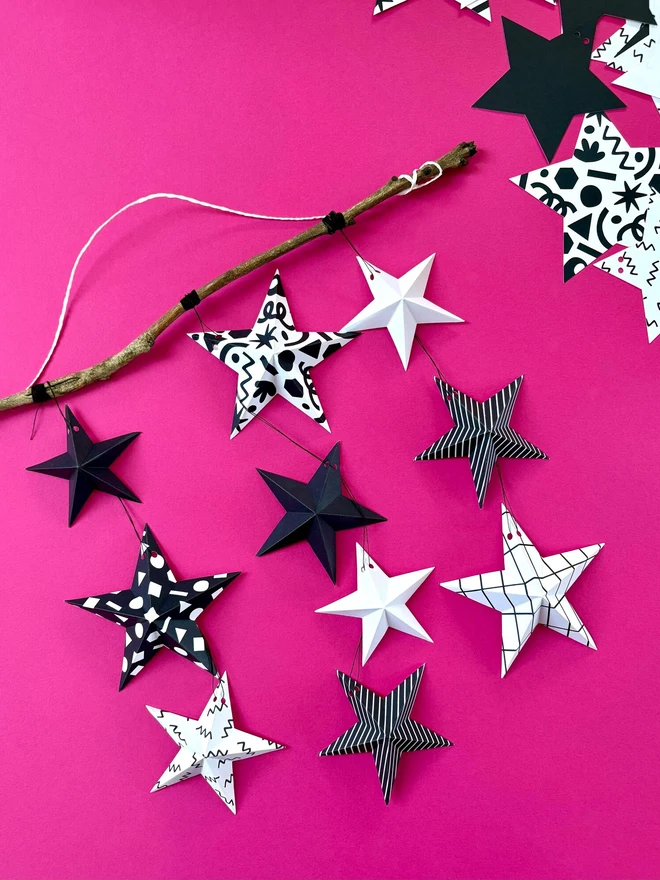 3D Paper Star Garland Kit: Black & White Origami