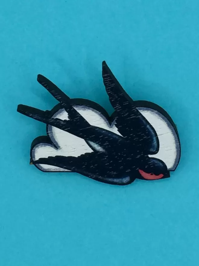 Swallow Wooden Brooch