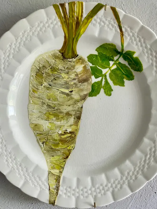 Fine Art Oil Painted Parsnip On A Vintage Plate.