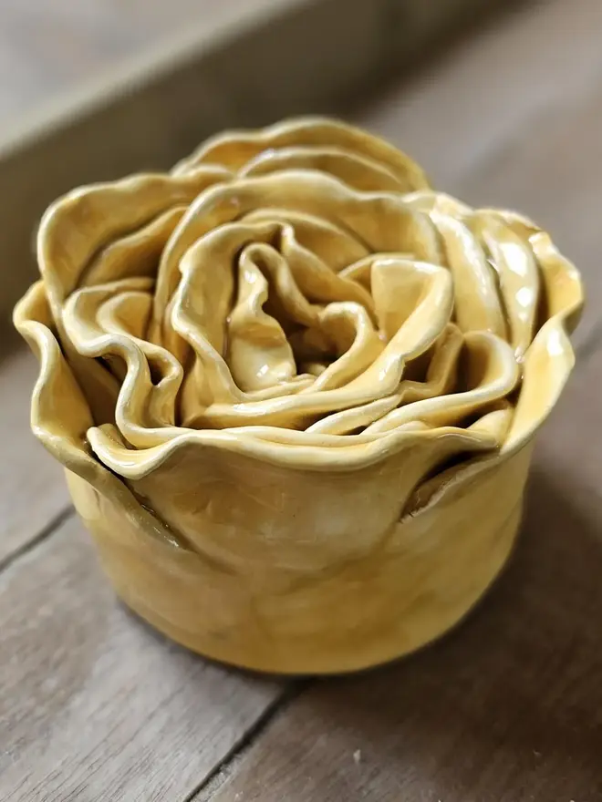 yellow ceramic flower peony collectors pottery gift for botanist flower lover fine art ceramics