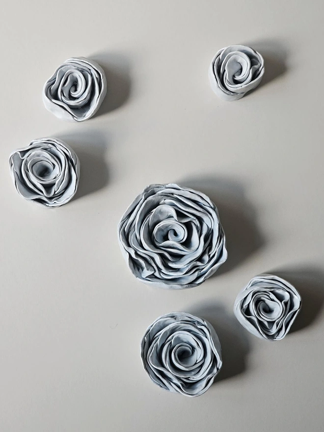 light blue ceramic rose flower for wall hanging decor handmade sculpture art 