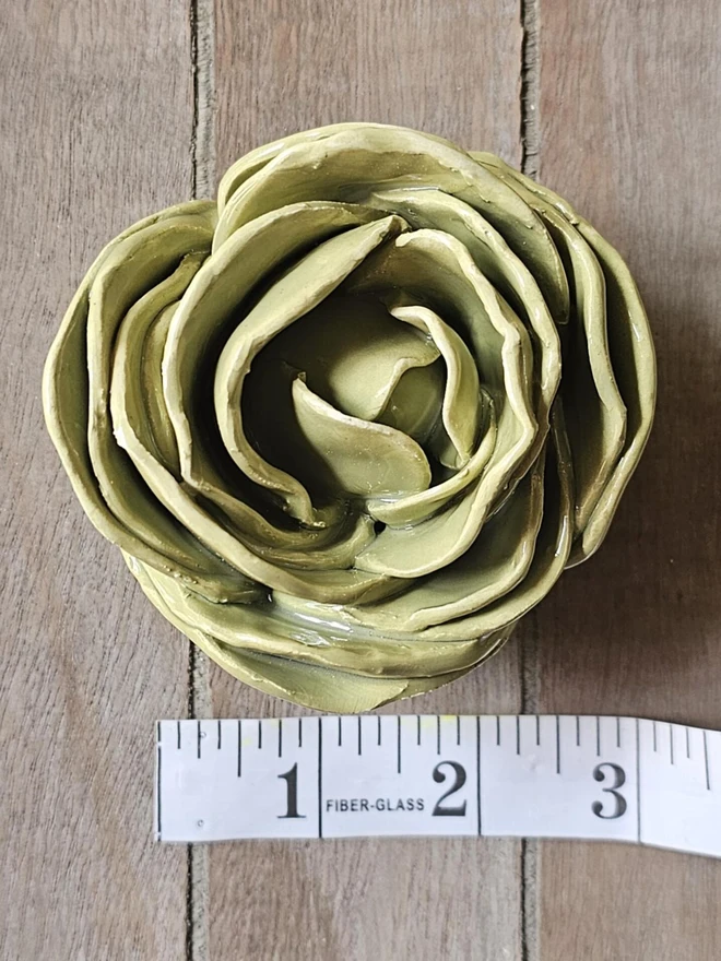 olive green ceramic peony rose flower pottery art decor wall hanging gift 