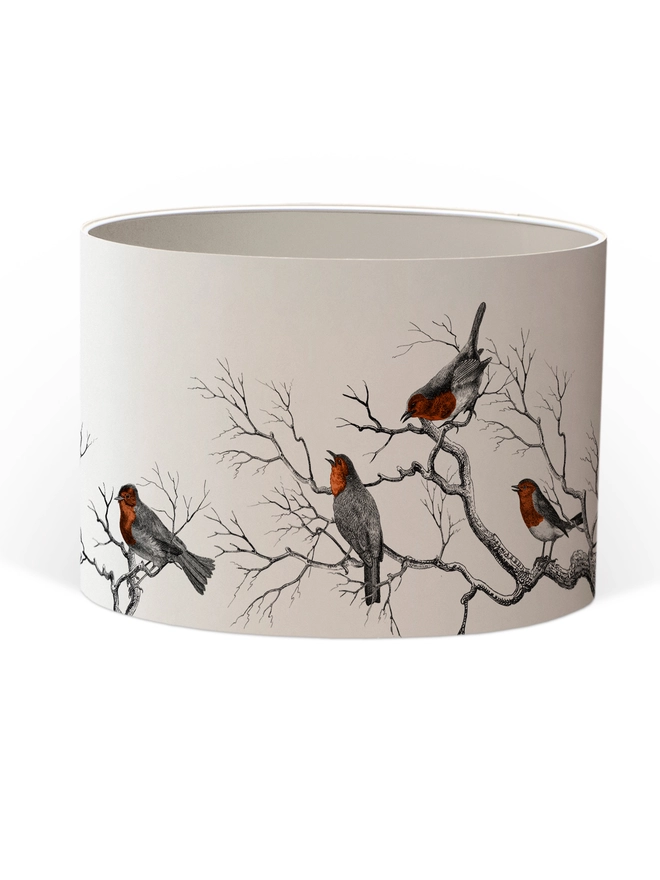Handmade robin lampshade inspired by British gardens and vintage natural history illustrations