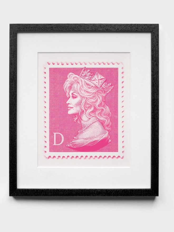 Pink Dolly Parton Art Print Black Frame