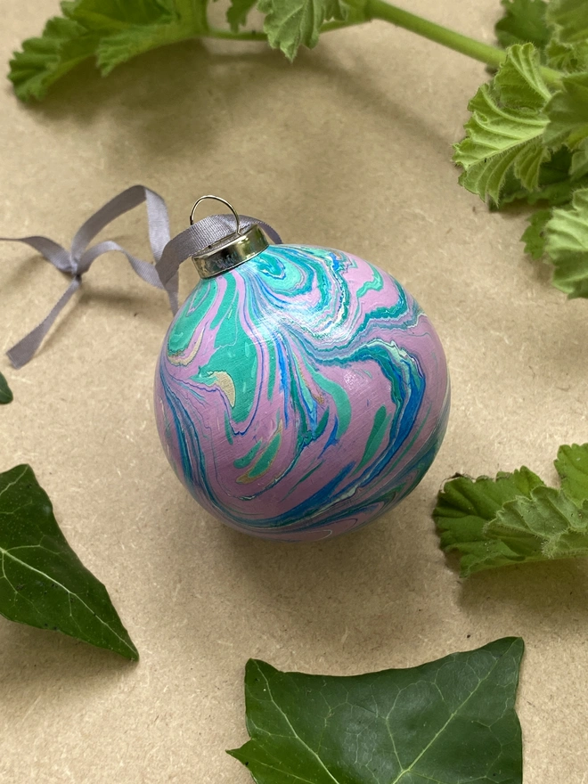 Hand-marbled ceramic bauble