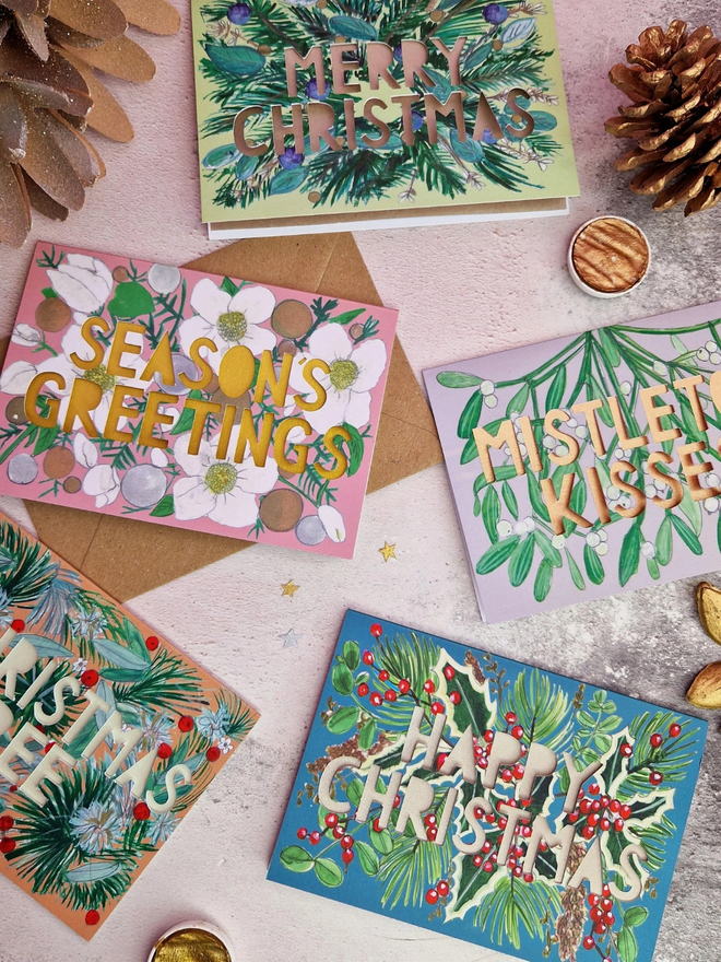 Metallic floral Christmas card pack