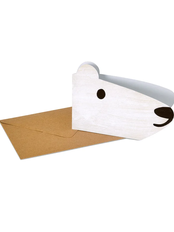Polar Bear die cut card on brown recycled envelope