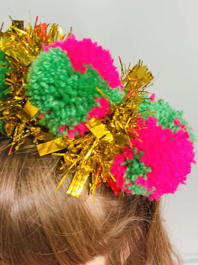 Pom Pom headband tinsel headband pink headband Pom Pom festival headband party headband gold tinsel headband LGBTQ headband lgbtq festival pride