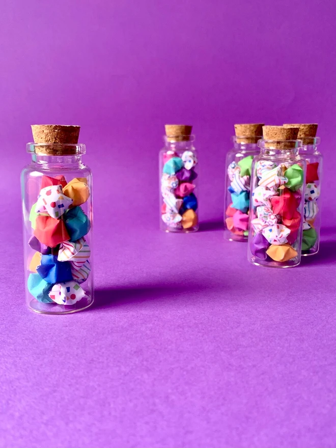 Handmade Origami Rainbow Lucky Stars In Mini Glass Bottle