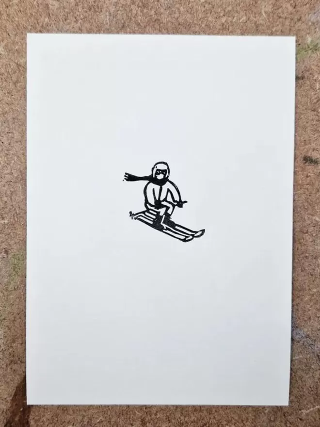 Skiier Tiny Lino Print