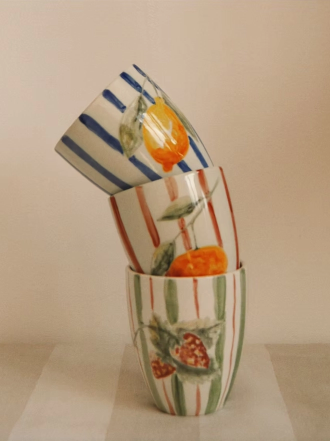 Striped 'Sole Mio' Ceramic Beaker
