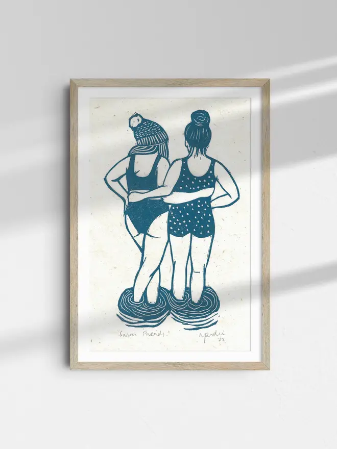 Swim Friends Linocut Print