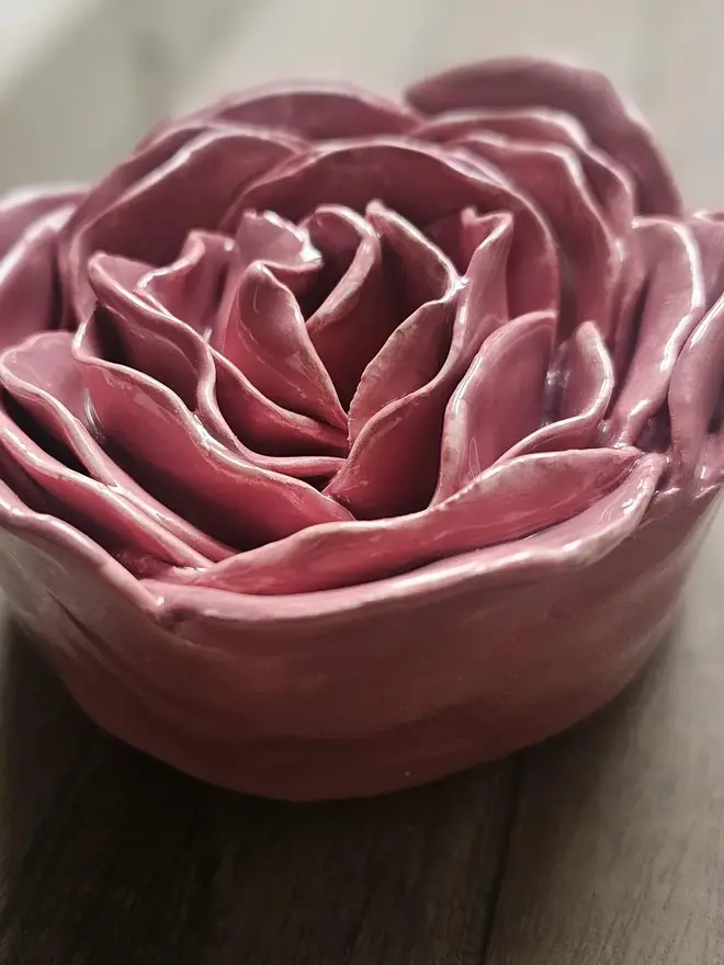 dusty dusky pink ceramic peony rose flower for wall art decor pottery gift for ceramic lovers 