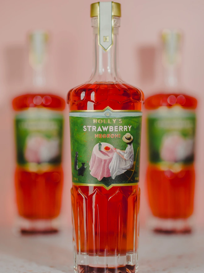 3 Strawberry Negroni Bottles