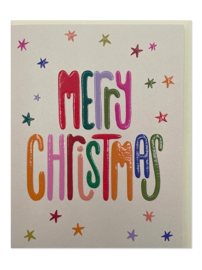 Cute & Joyful Mini Christmas Card ‘Merry Christmas’ Colourful Type | Raspberry Blossom