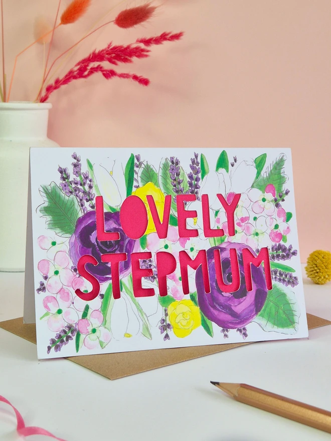 Lovely Stepmum Paper cut floral card
