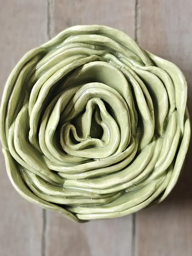 sage olive dusty green ceramic flower for wall art decor handmade pottery 