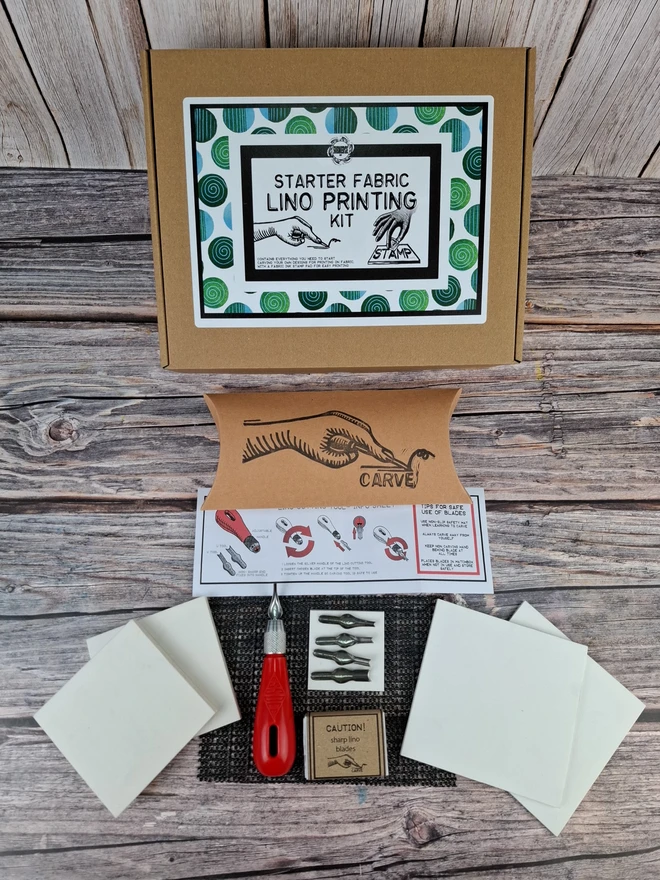 Basic Lino Fabric Carving and Printing Craft Kit with fabric ink stamp pad