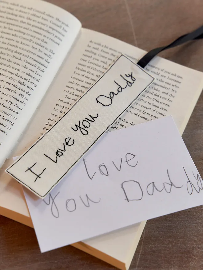 Personalised Embroidered Handwriting Bookmark- 'I Love You Daddy' 