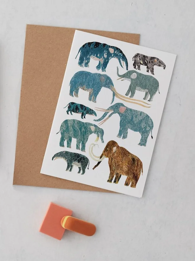 Prehistoric Elephants Greeting Card