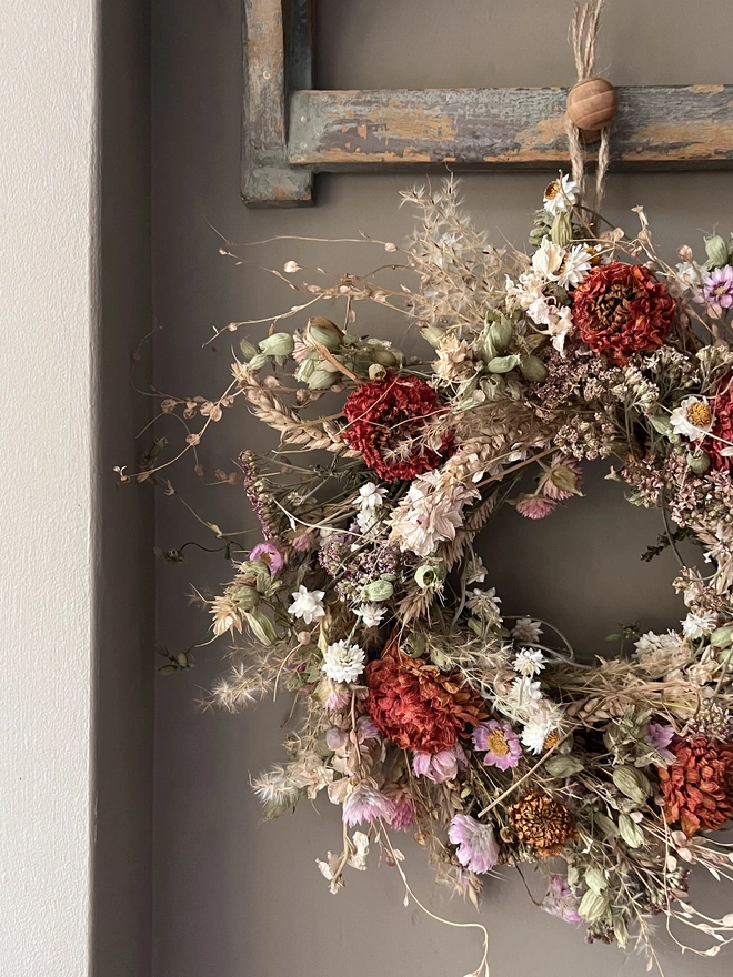 Autumnal cosy cottage dried flower wreath 
