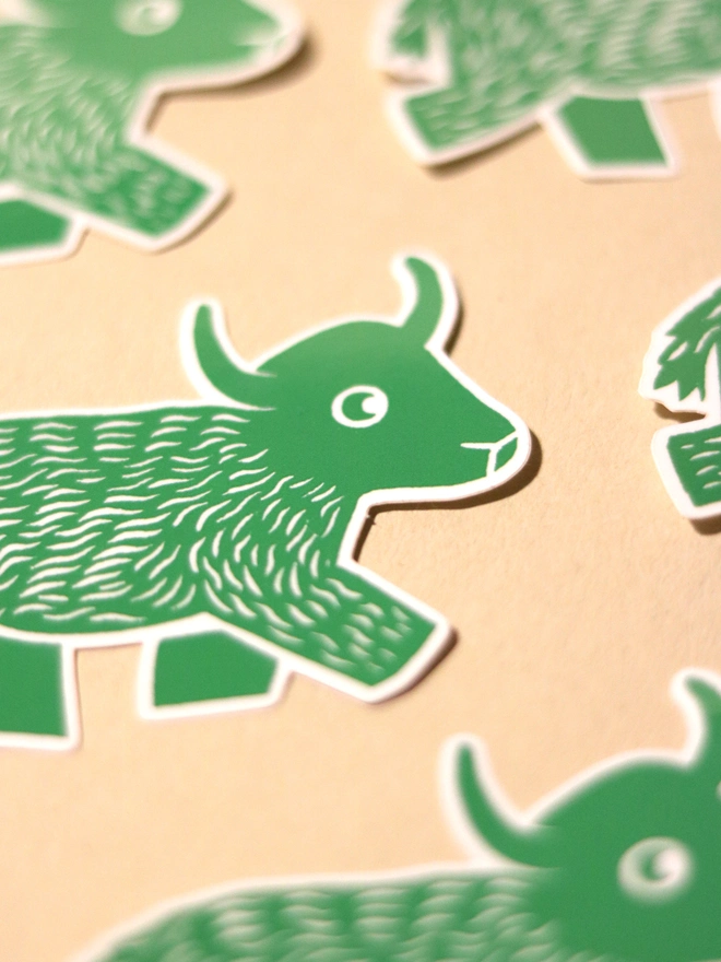 Sticker of a green yak going for a walk