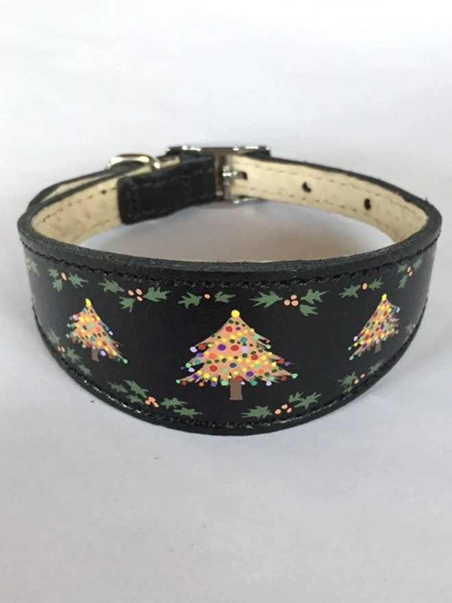 Small/ Medium Festive Christmas Leather Sighthound Collar